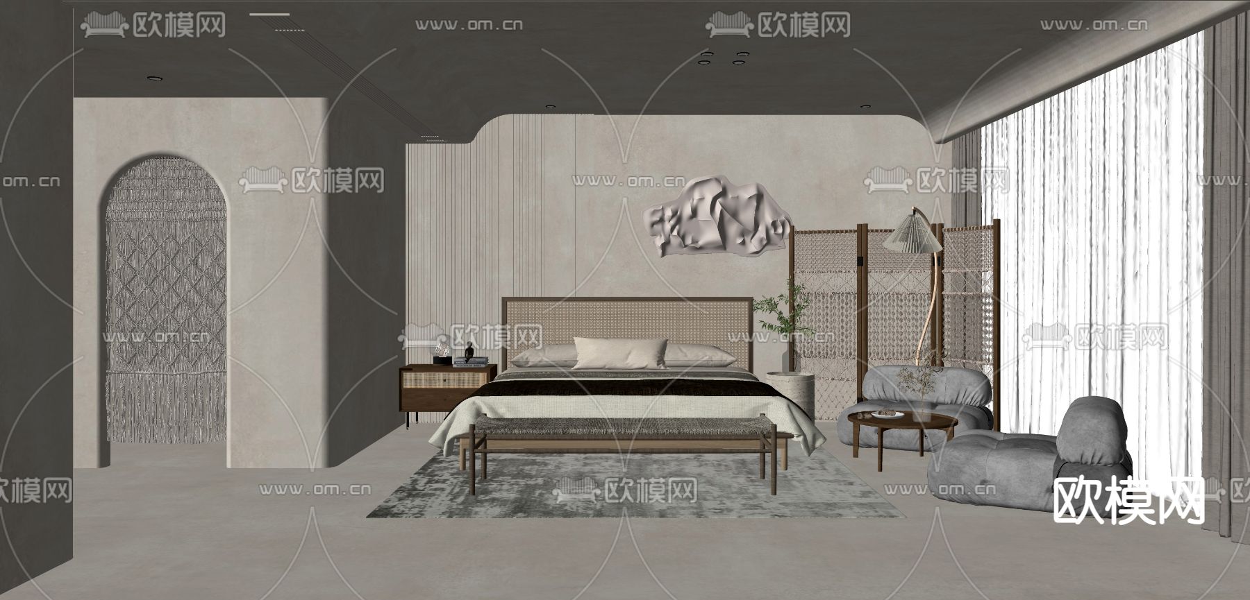 侘寂民宿客房su模型下载（渲染图2）