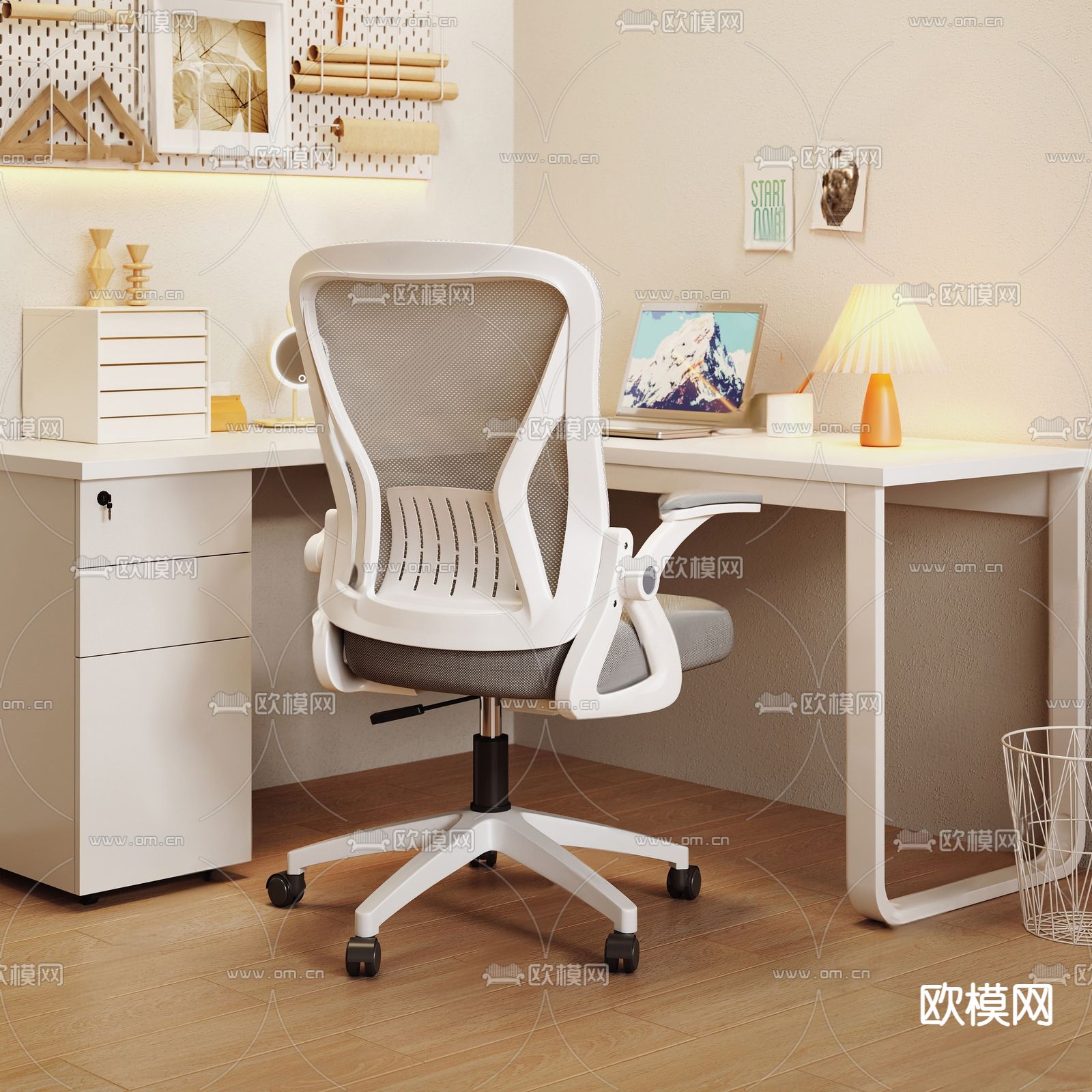 现代书桌椅su模型下载（渲染图1）