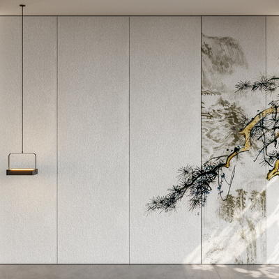 新中式背景墙 护墙板su模型