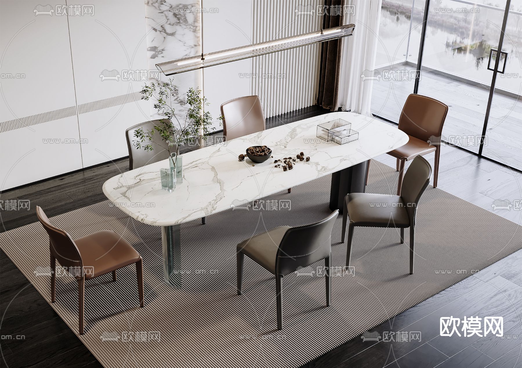 现代餐桌椅 岩板餐桌3d模型下载