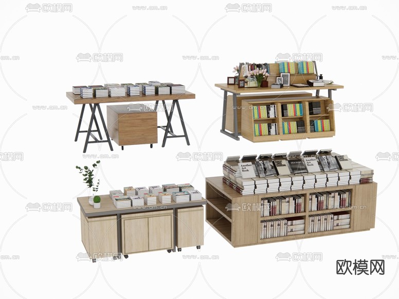 图书馆书店 中岛展柜su模型下载(渲染图1)