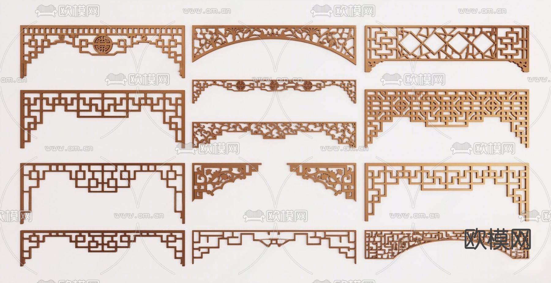 新中式镂空角花角线su模型下载（渲染图1）