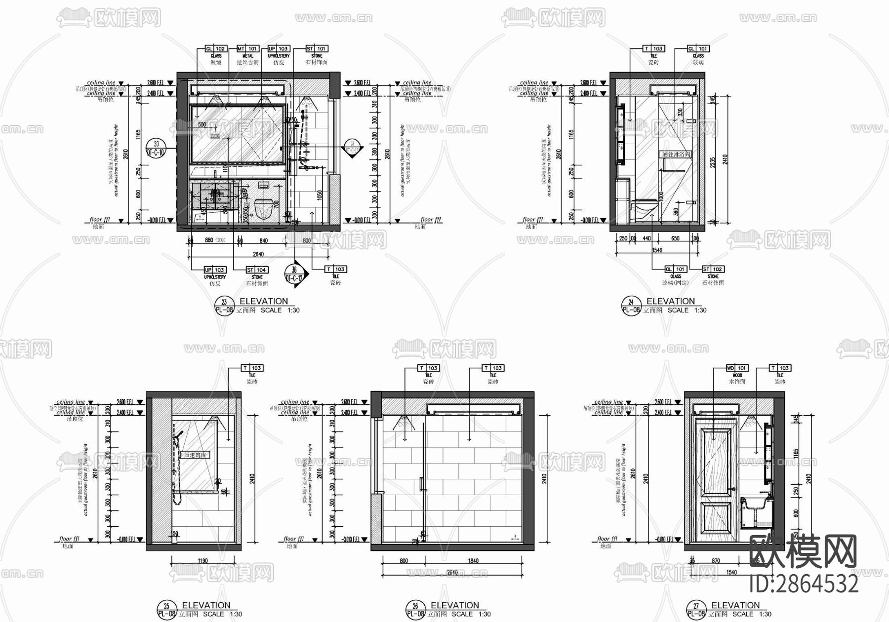 家装平层cad施工图下载（渲染图9）