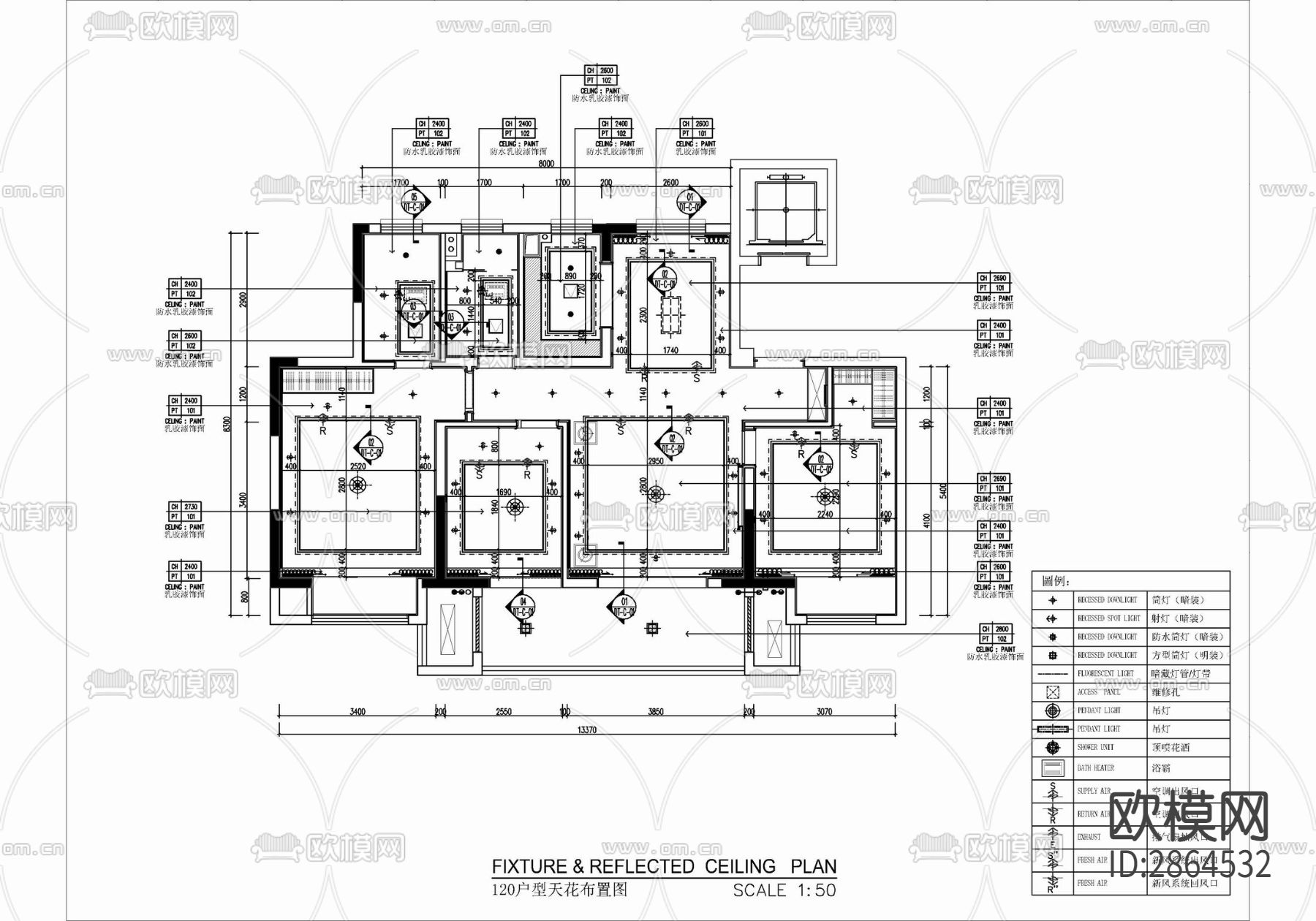 家装平层cad施工图下载（渲染图1）