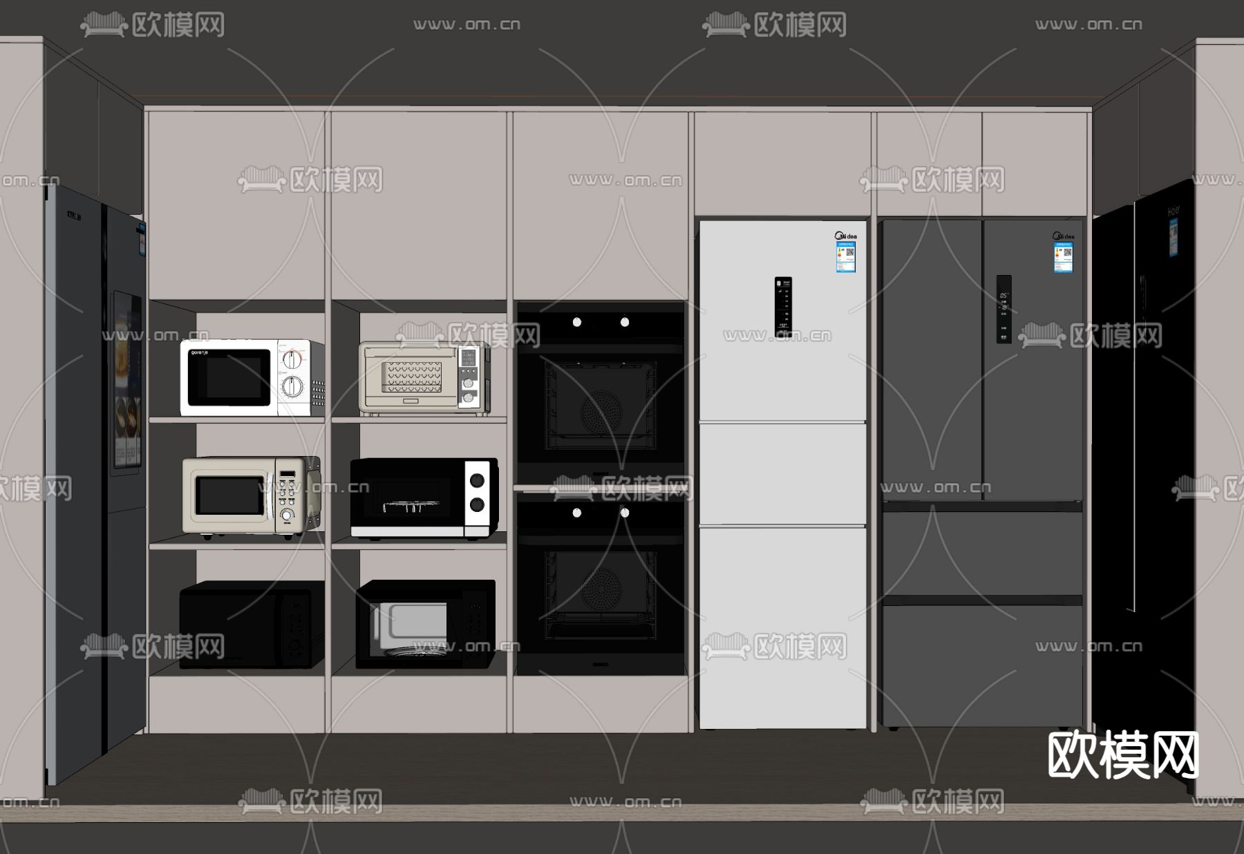 冰箱 烤箱 微波炉su模型下载（渲染图2）