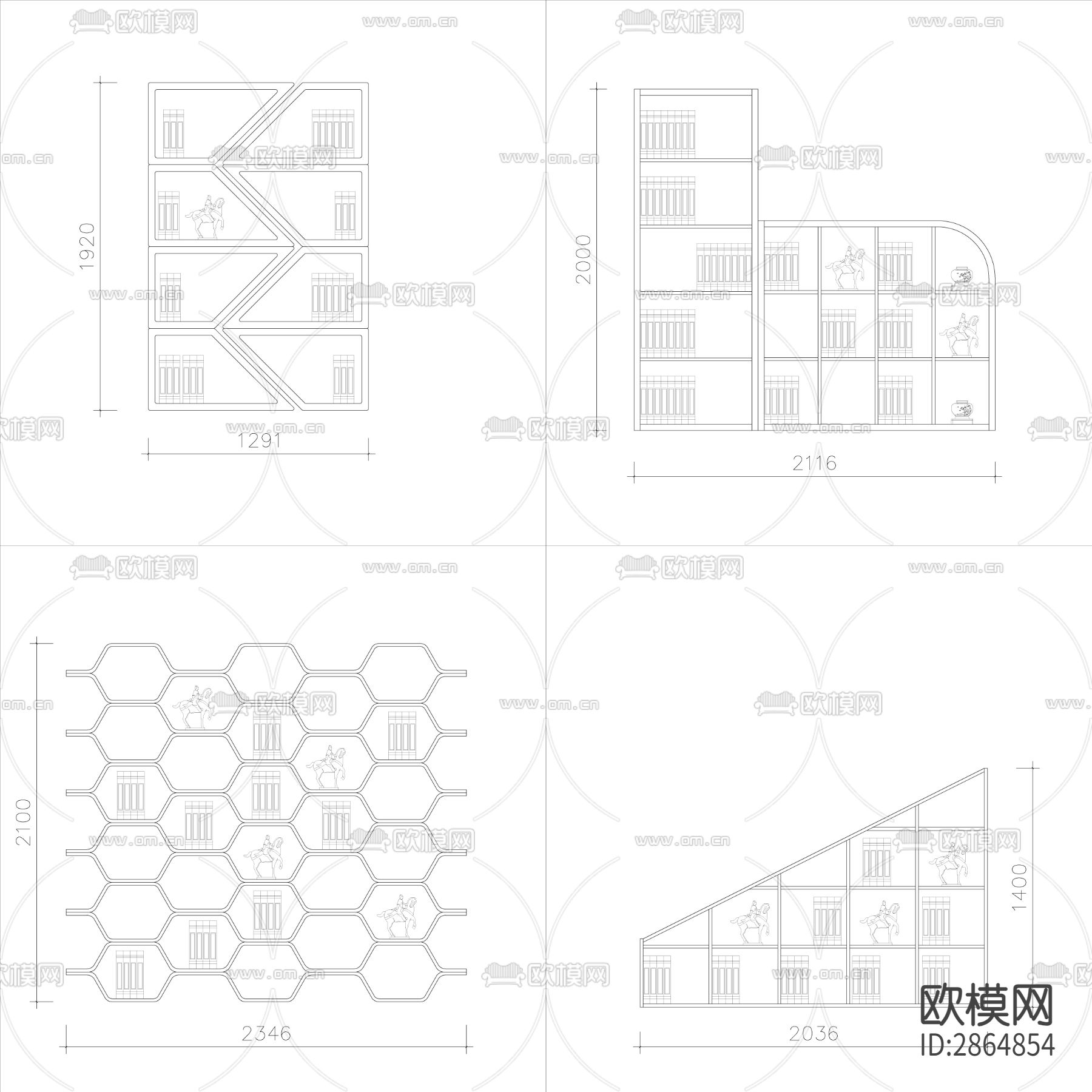 异形书架柜子cad图库下载（渲染图5）