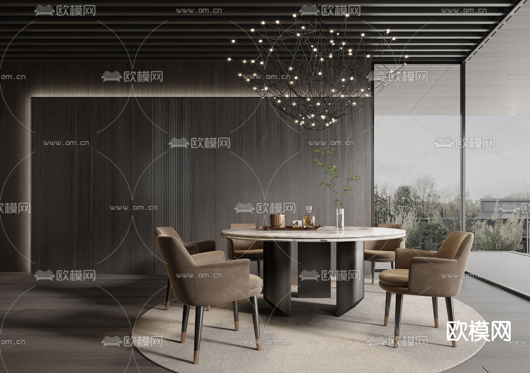 Minotti 餐桌椅su模型下载（渲染图1）