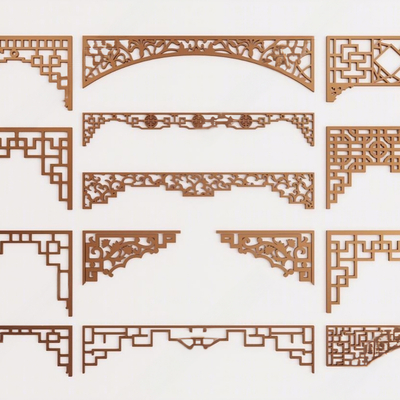 新中式镂空角花角线su模型 