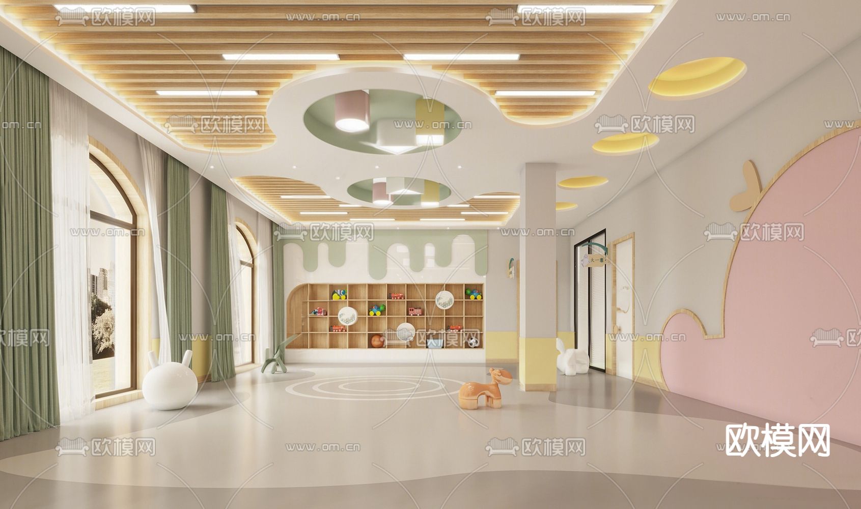 现代幼儿园教室su模型下载（渲染图1）
