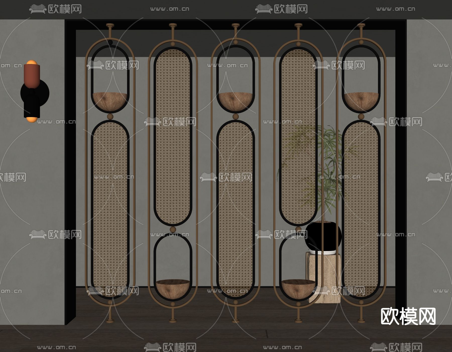 中古风屏风 隔断su模型