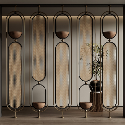 中古风屏风 隔断su模型