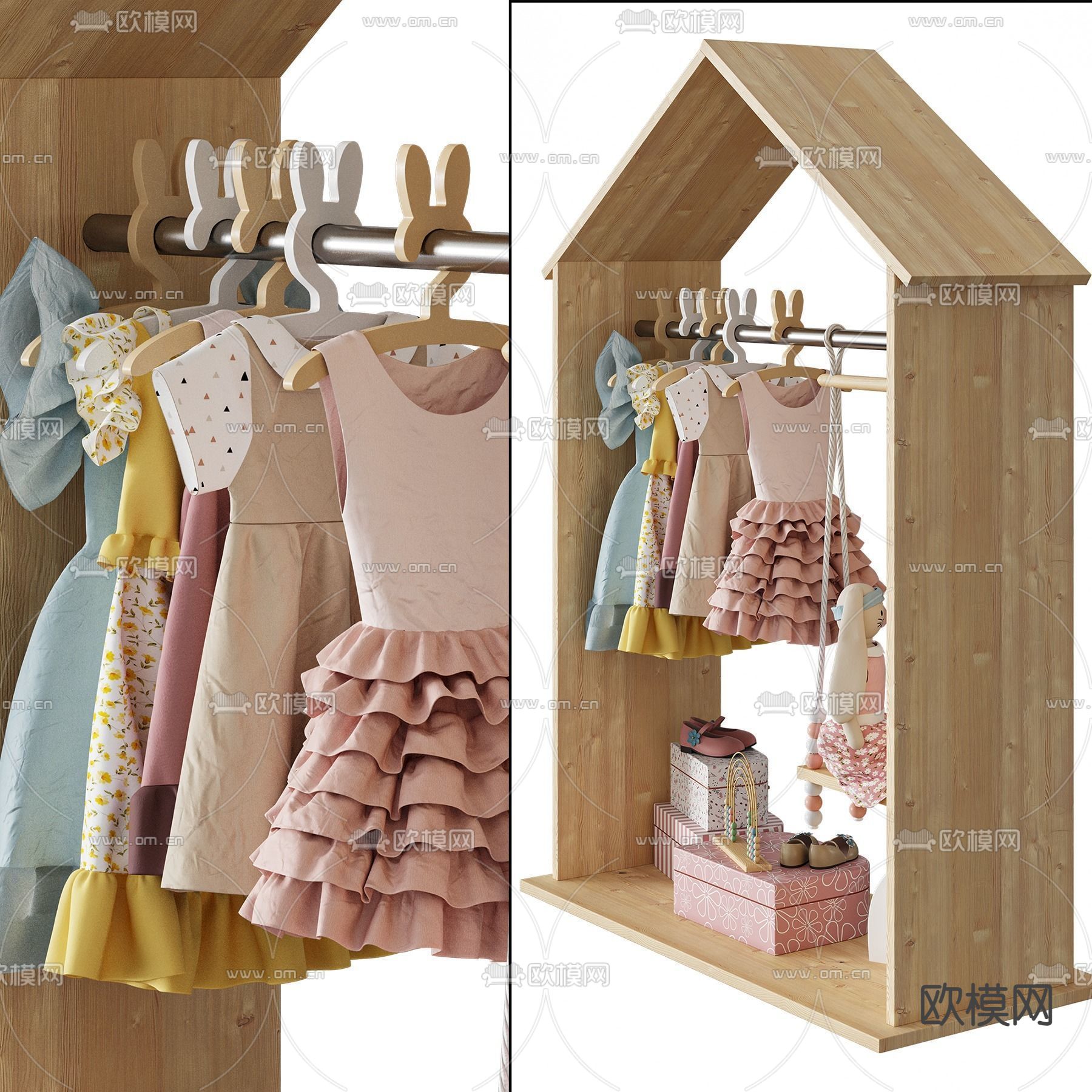 北欧儿童衣柜 挂衣架su模型下载（渲染图2）