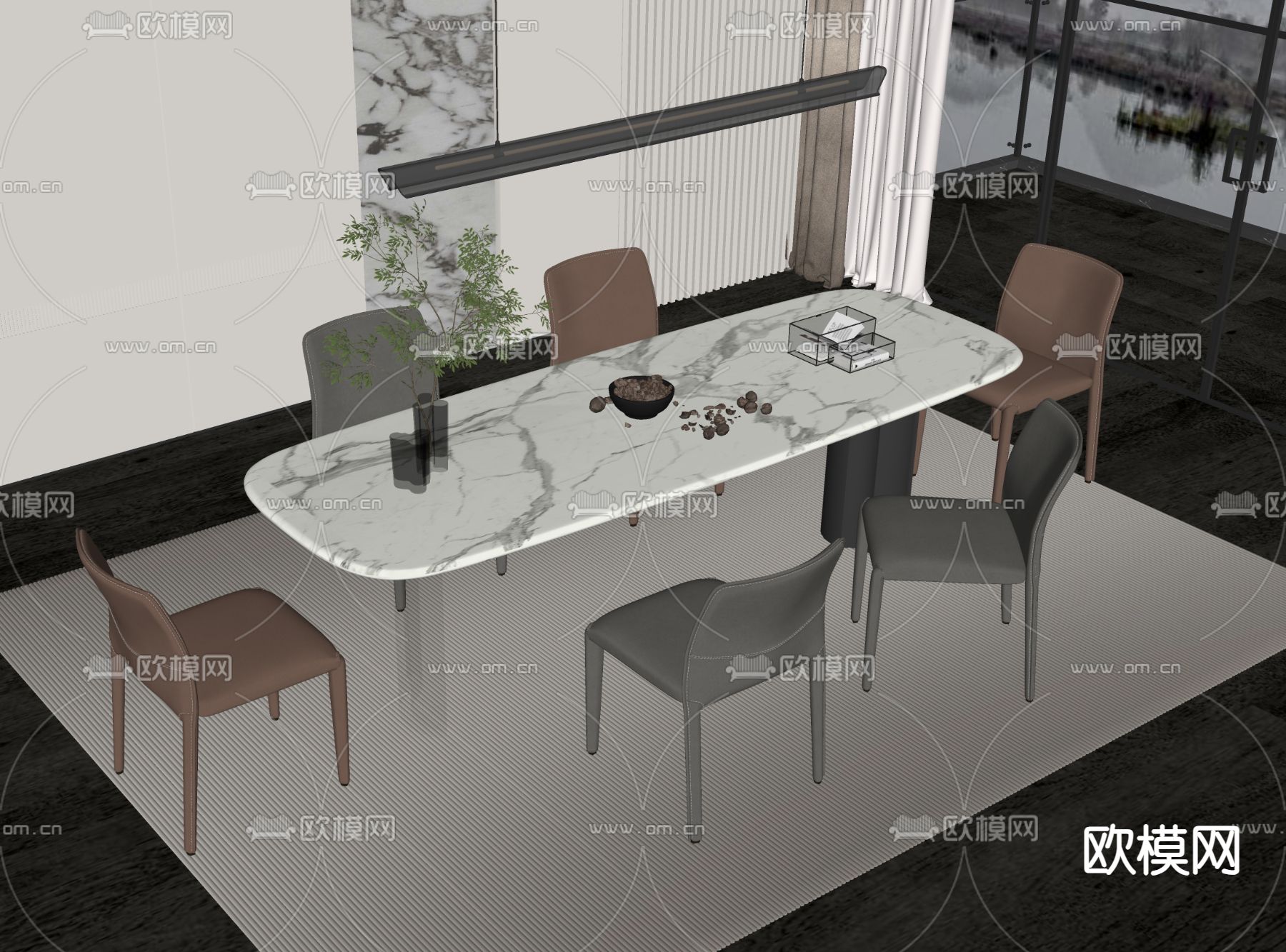 现代餐桌椅su模型下载（渲染图2）