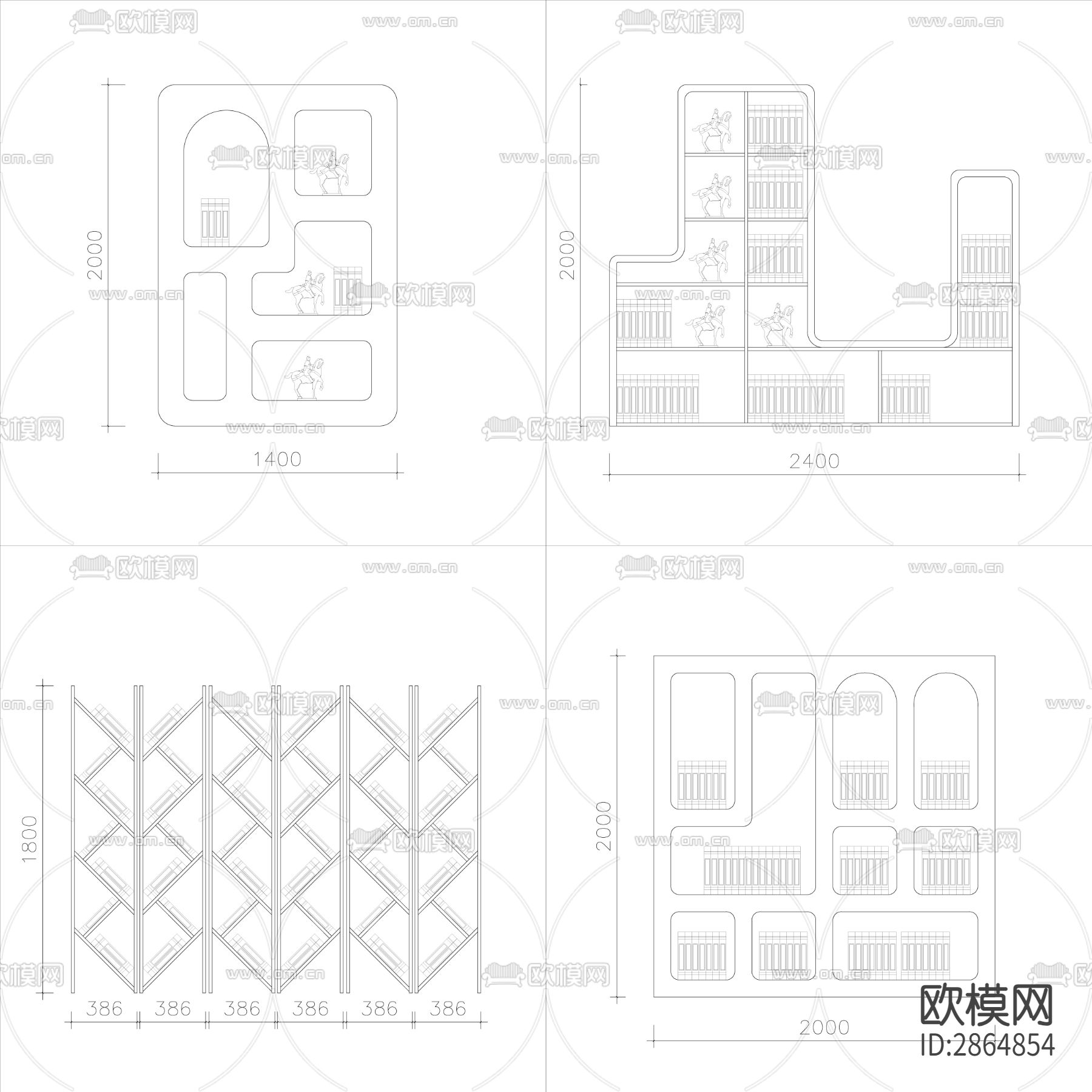 异形书架柜子cad图库下载（渲染图4）