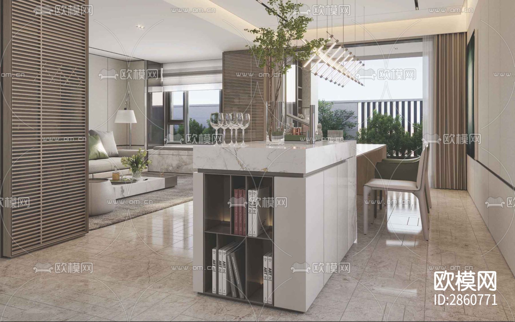 四层叠墅cad施工图下载（渲染图1）