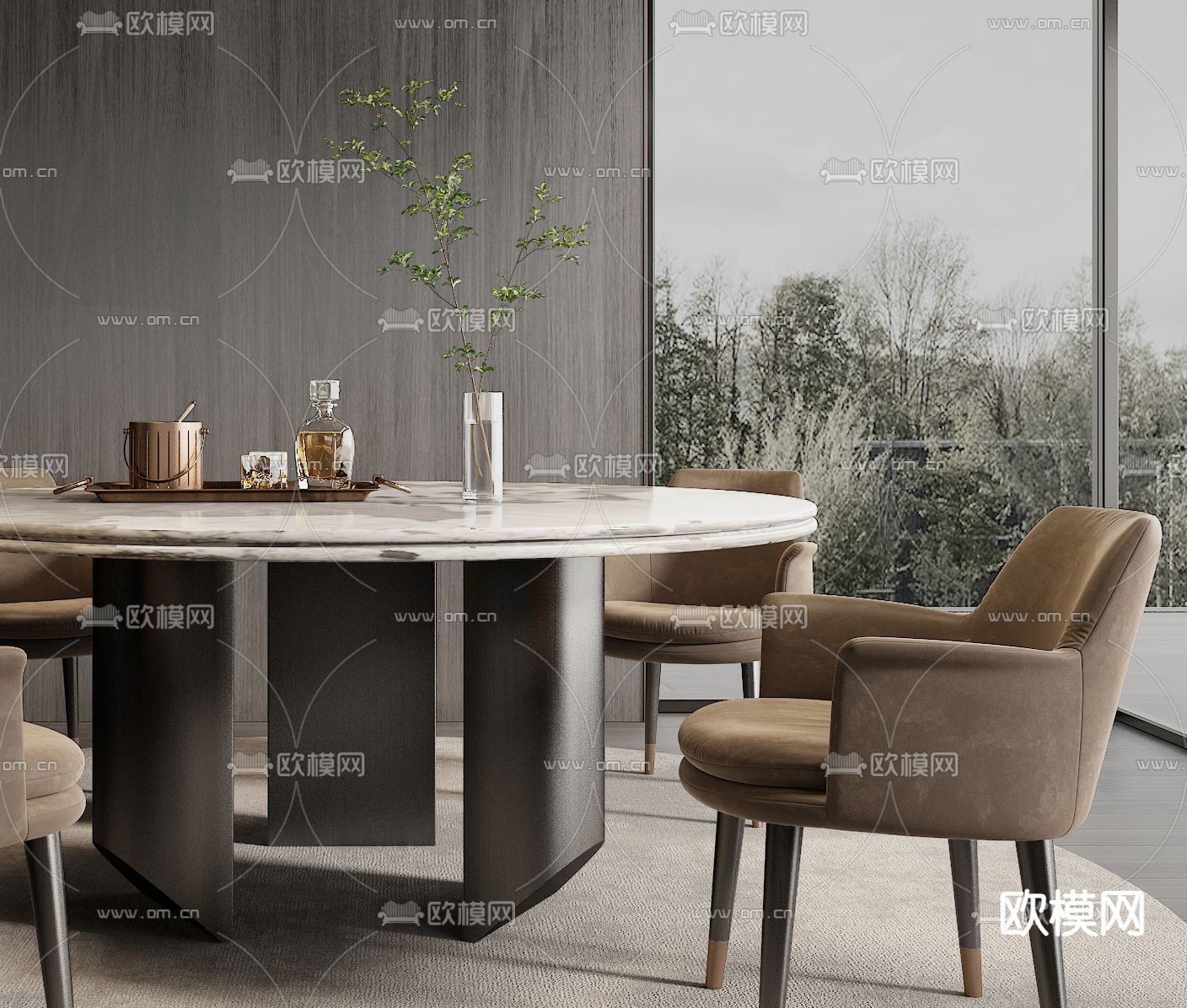 Minotti 餐桌椅su模型下载（渲染图3）