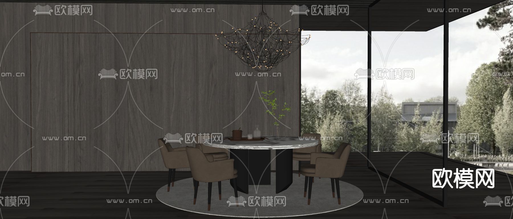 Minotti 餐桌椅su模型下载（渲染图2）