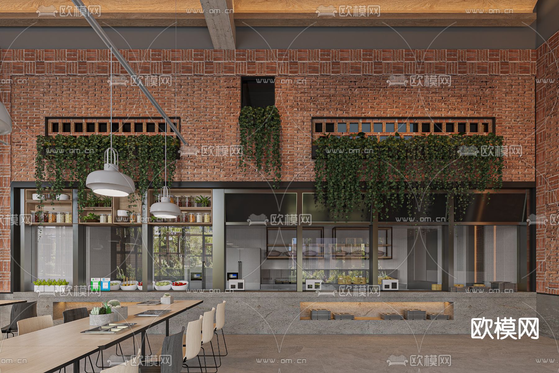 工业风食堂su模型下载（渲染图2）
