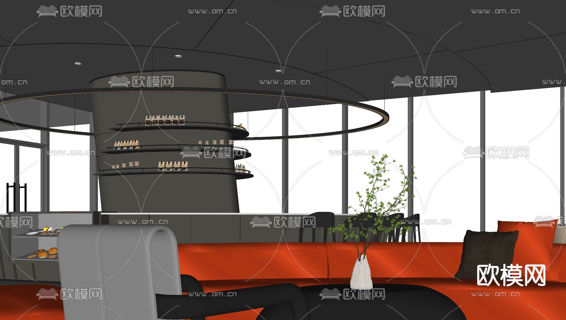现代休闲茶水吧su模型下载（渲染图2）