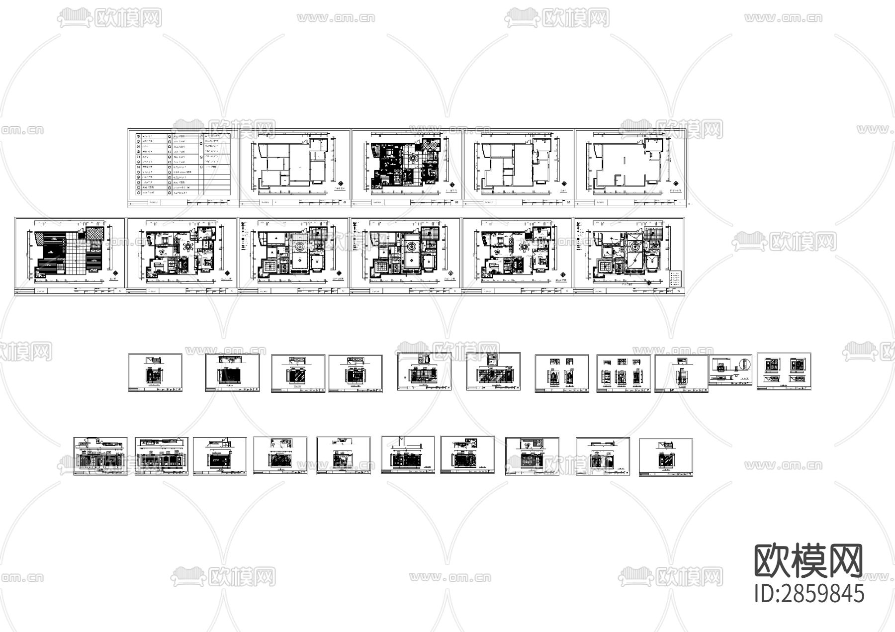 欧式风格平层cad施工图下载（渲染图3）