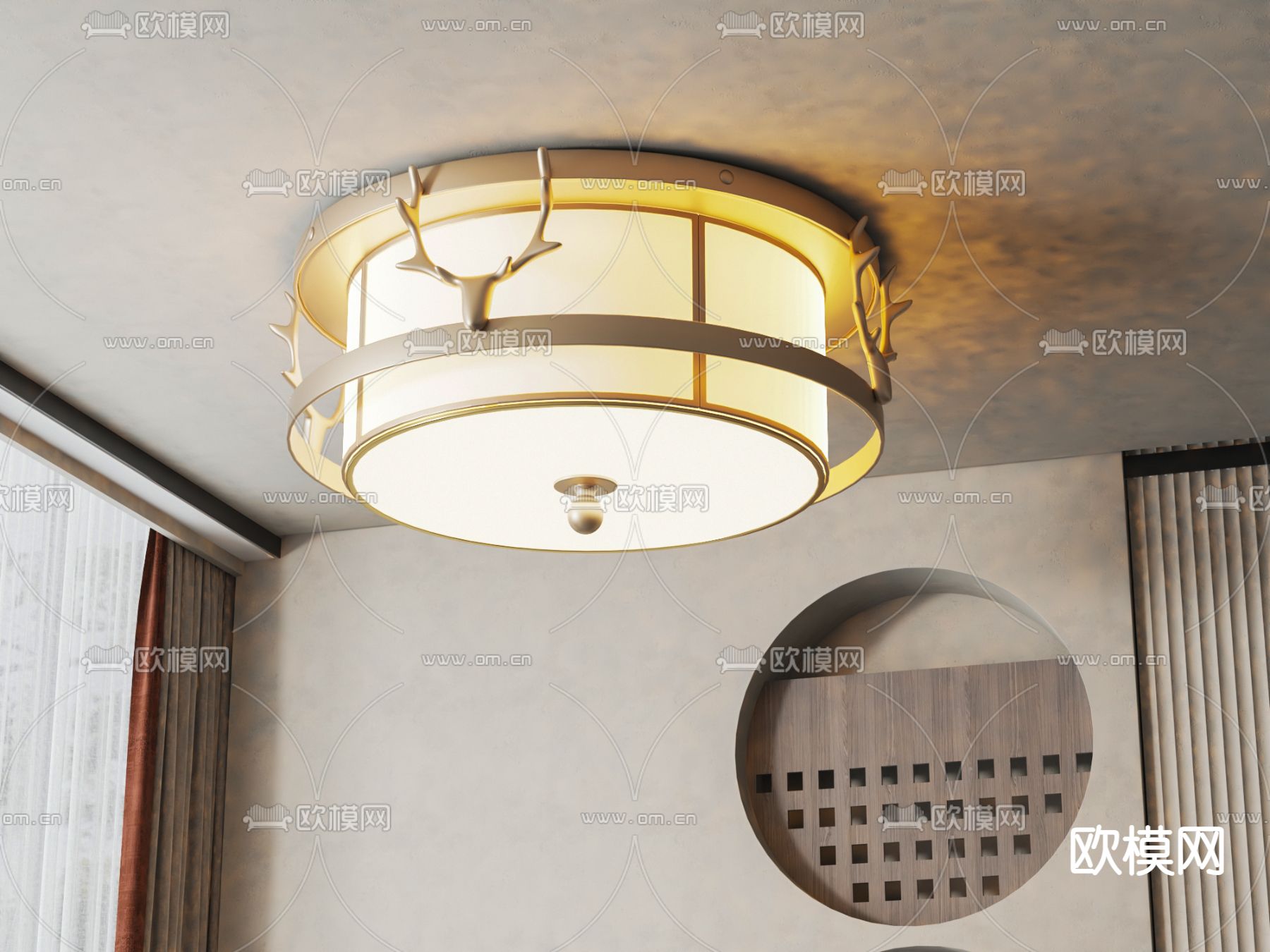 美式吸顶灯 鹿角吸顶灯3d模型下载