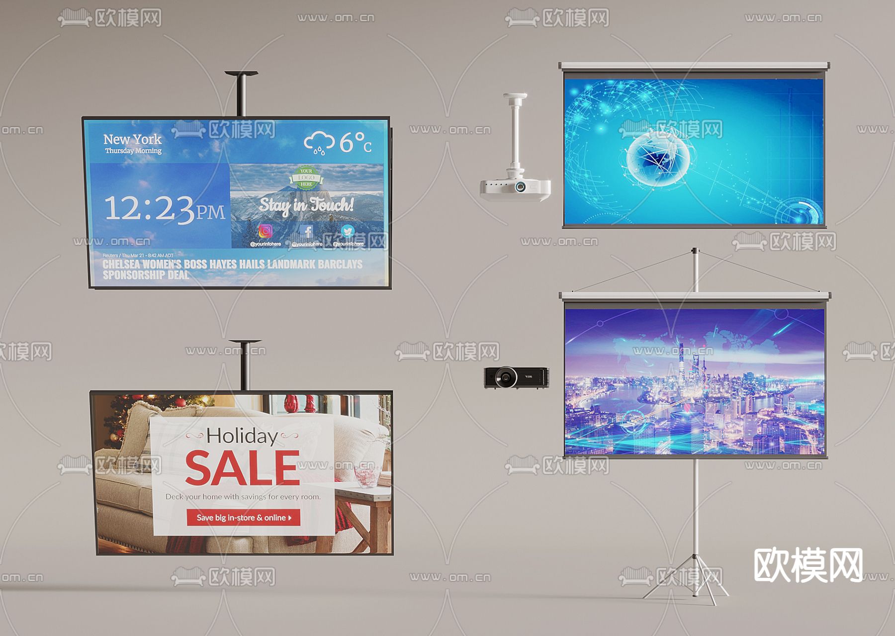 投影仪 投影幕布3d模型下载