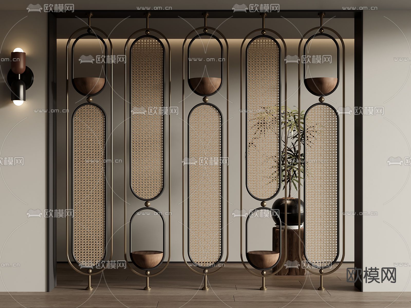 中古风屏风 隔断su模型