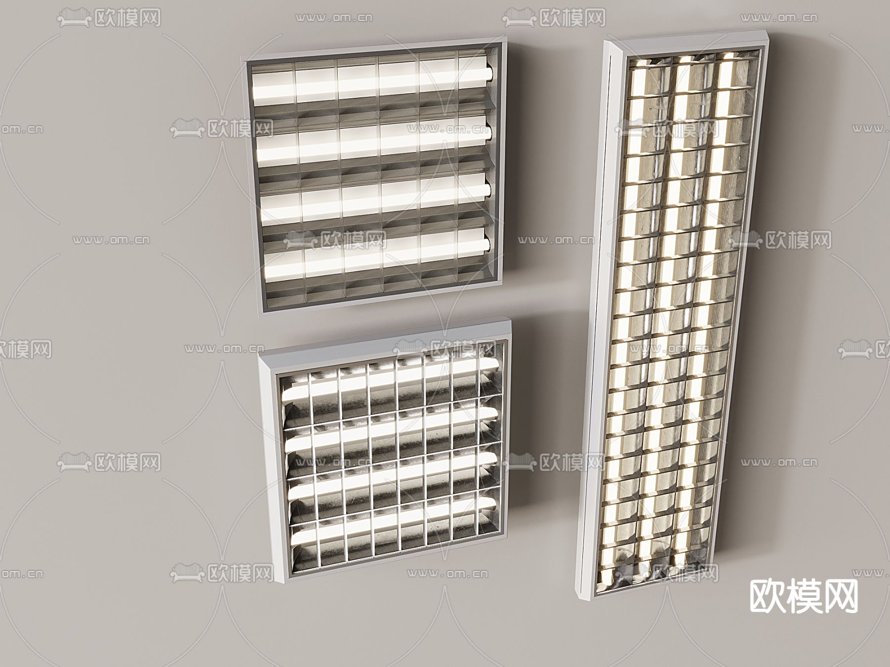 现代格栅灯 灯管su模型下载（渲染图1）
