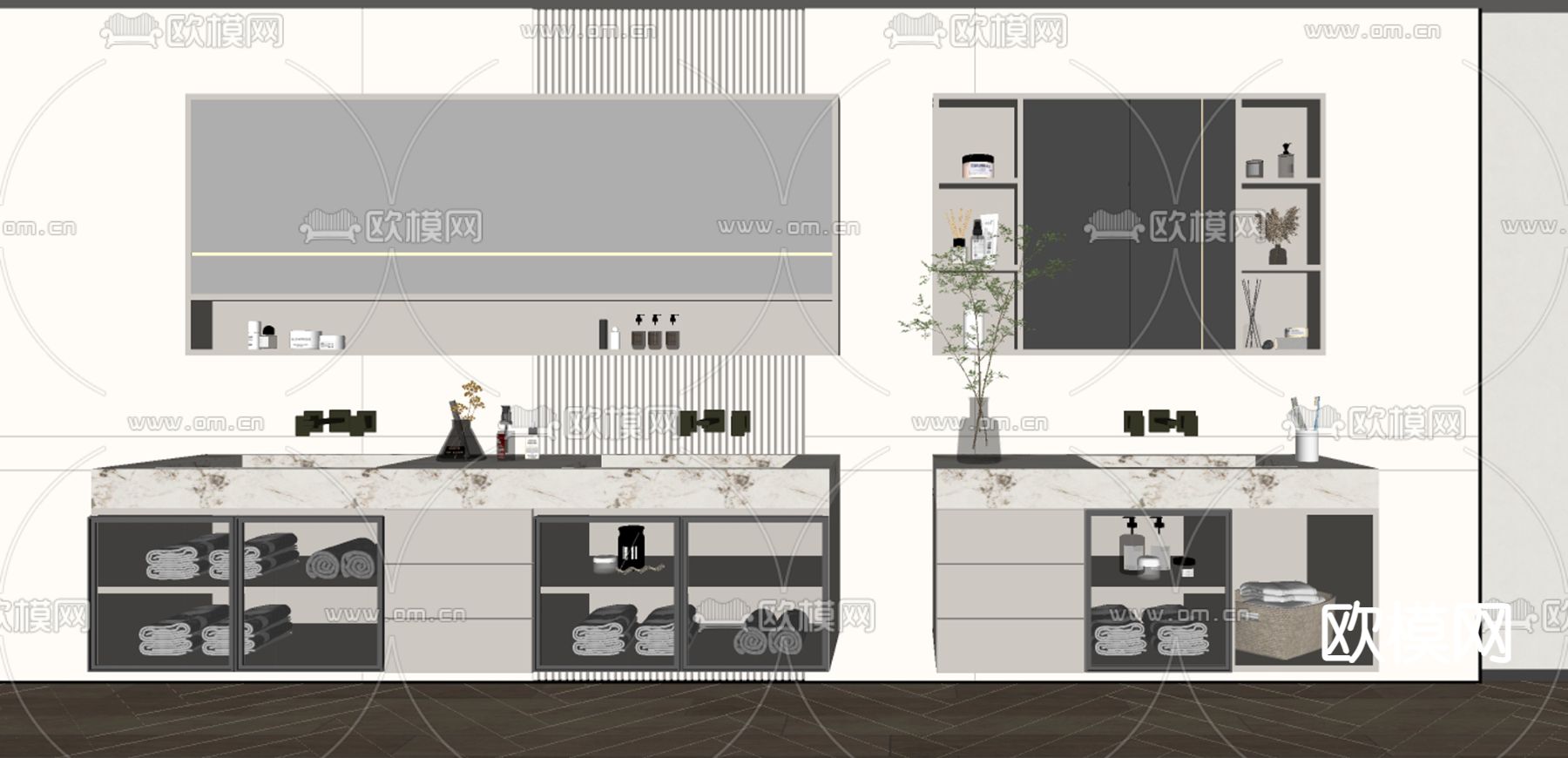 奶油风浴室柜su模型下载（渲染图2）