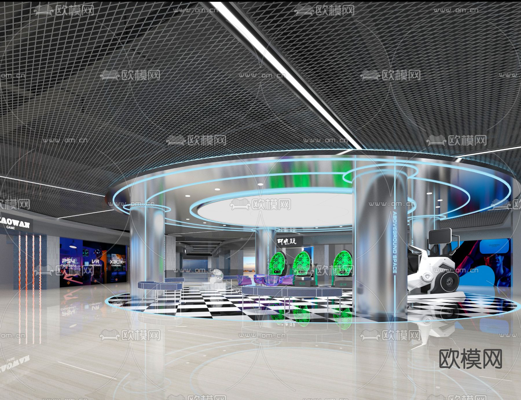 VR游戏体验区 虚拟体验su模型下载（渲染图1）