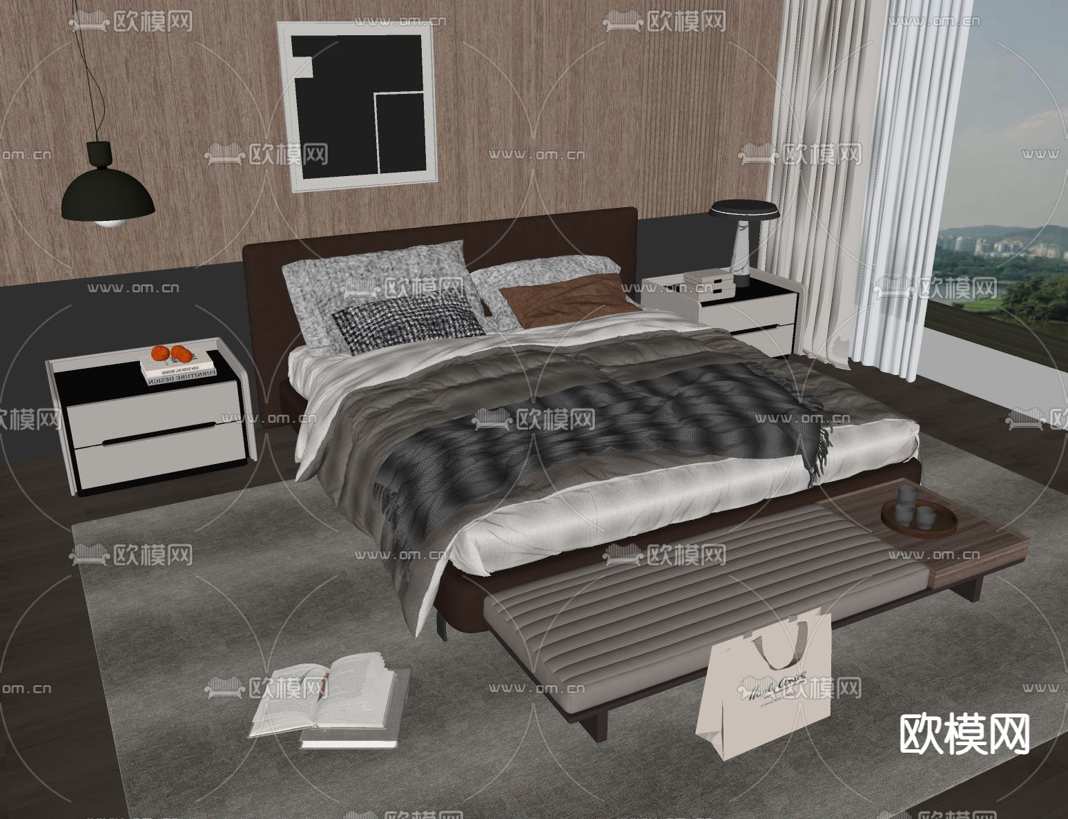 Minotti 双人床su模型下载（渲染图2）