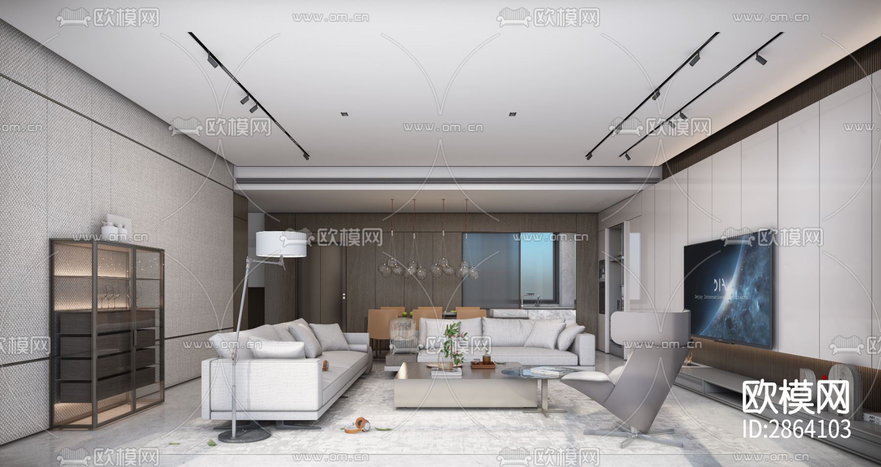 家装平层cad施工图下载（渲染图4）