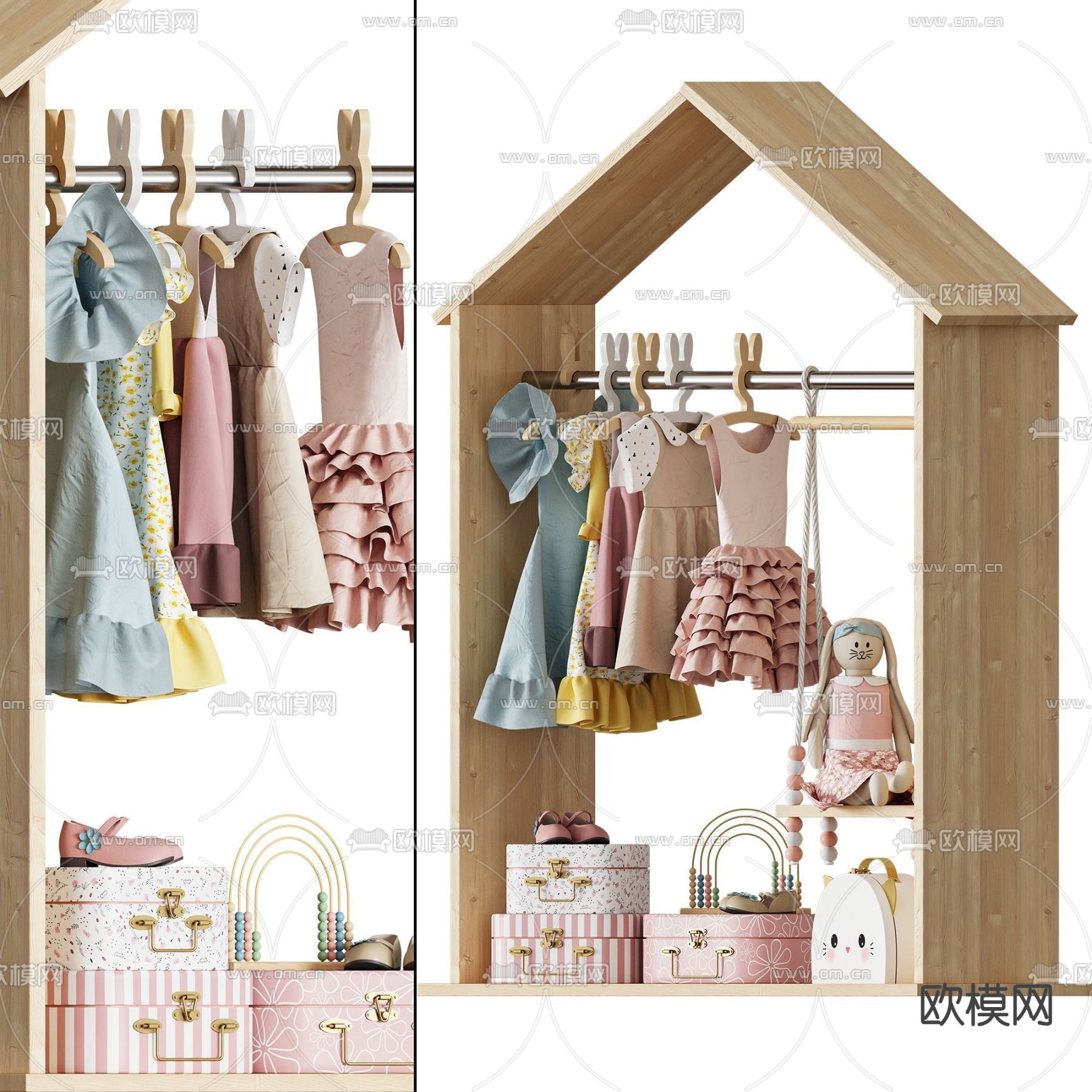 北欧儿童衣柜 挂衣架su模型下载（渲染图1）