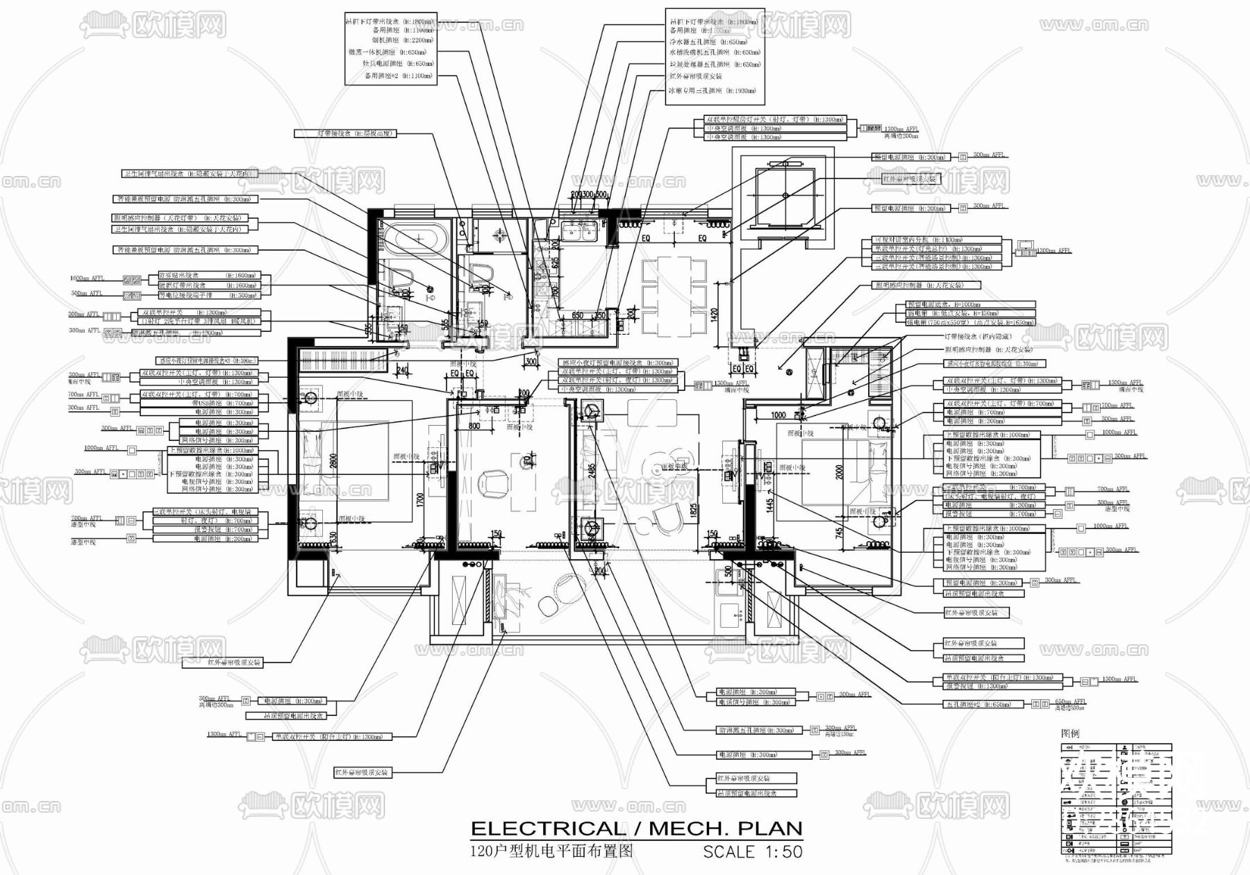家装平层cad施工图下载（渲染图5）