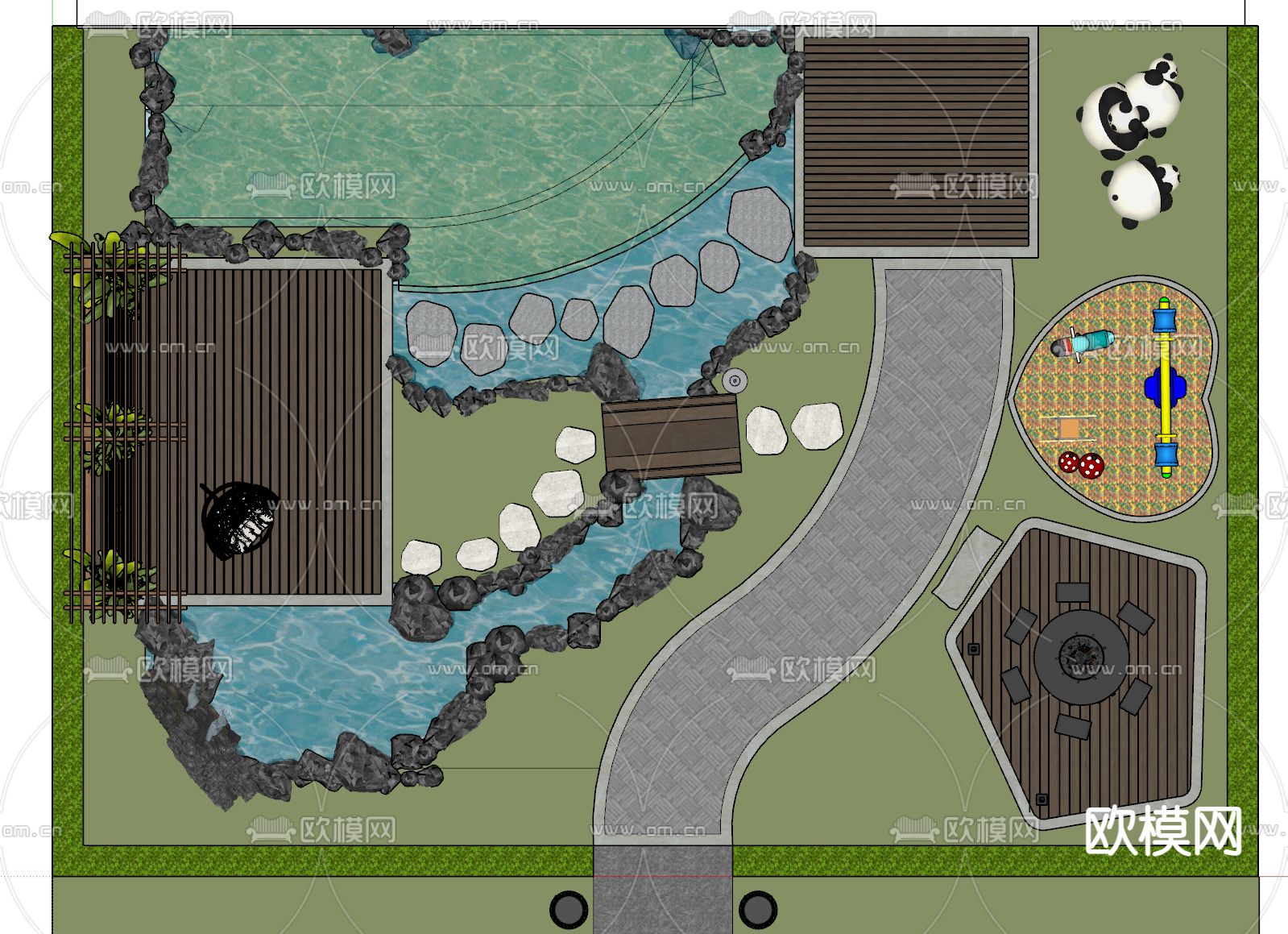 新中式庭院景观su模型下载（渲染图3）