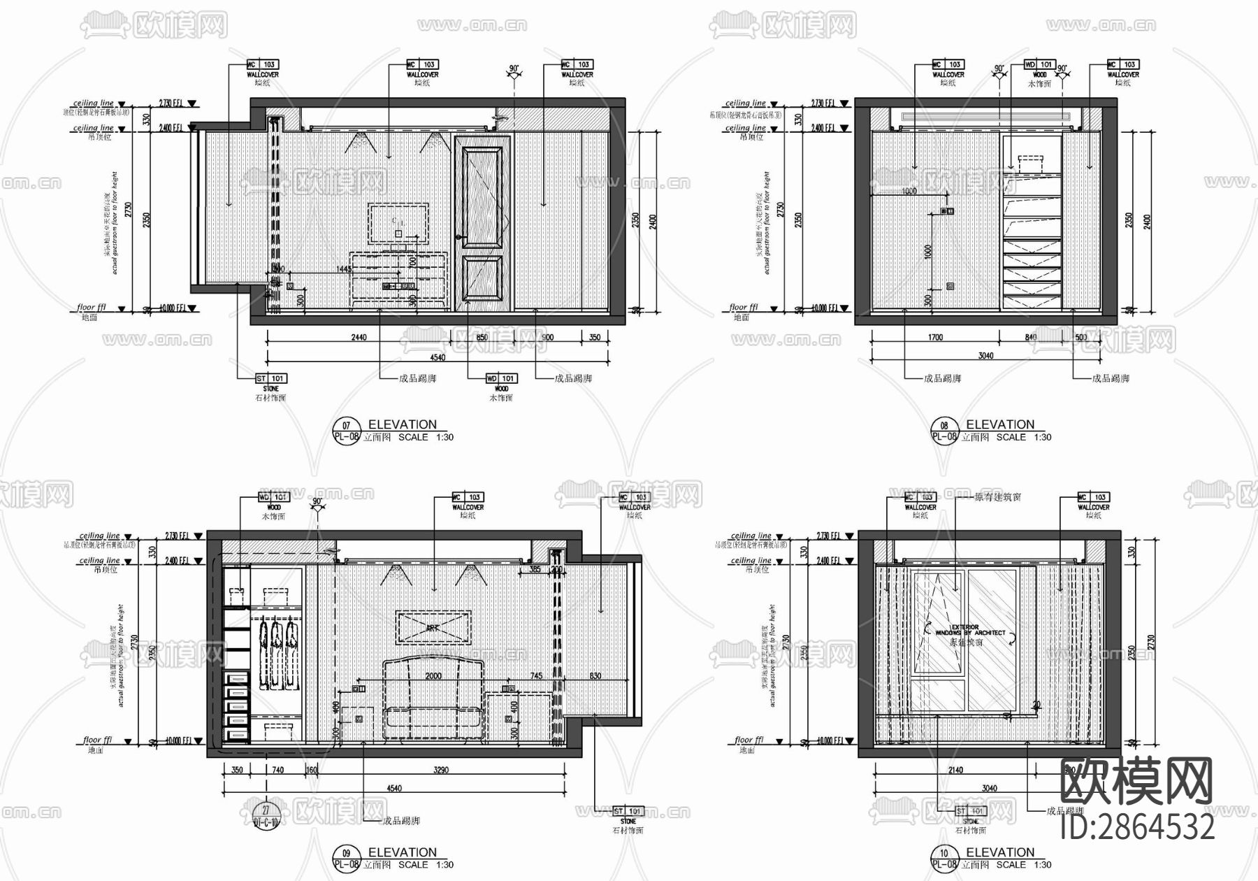 家装平层cad施工图下载（渲染图7）