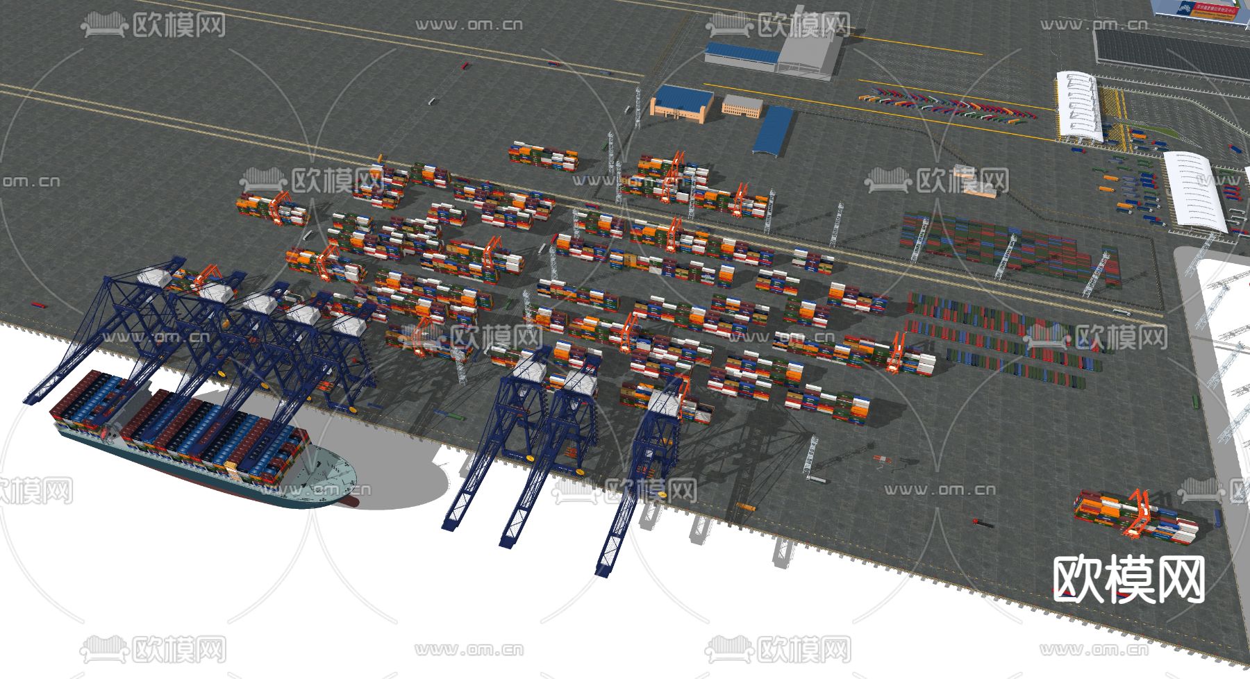 集装箱 集装箱码头su模型下载（渲染图3）