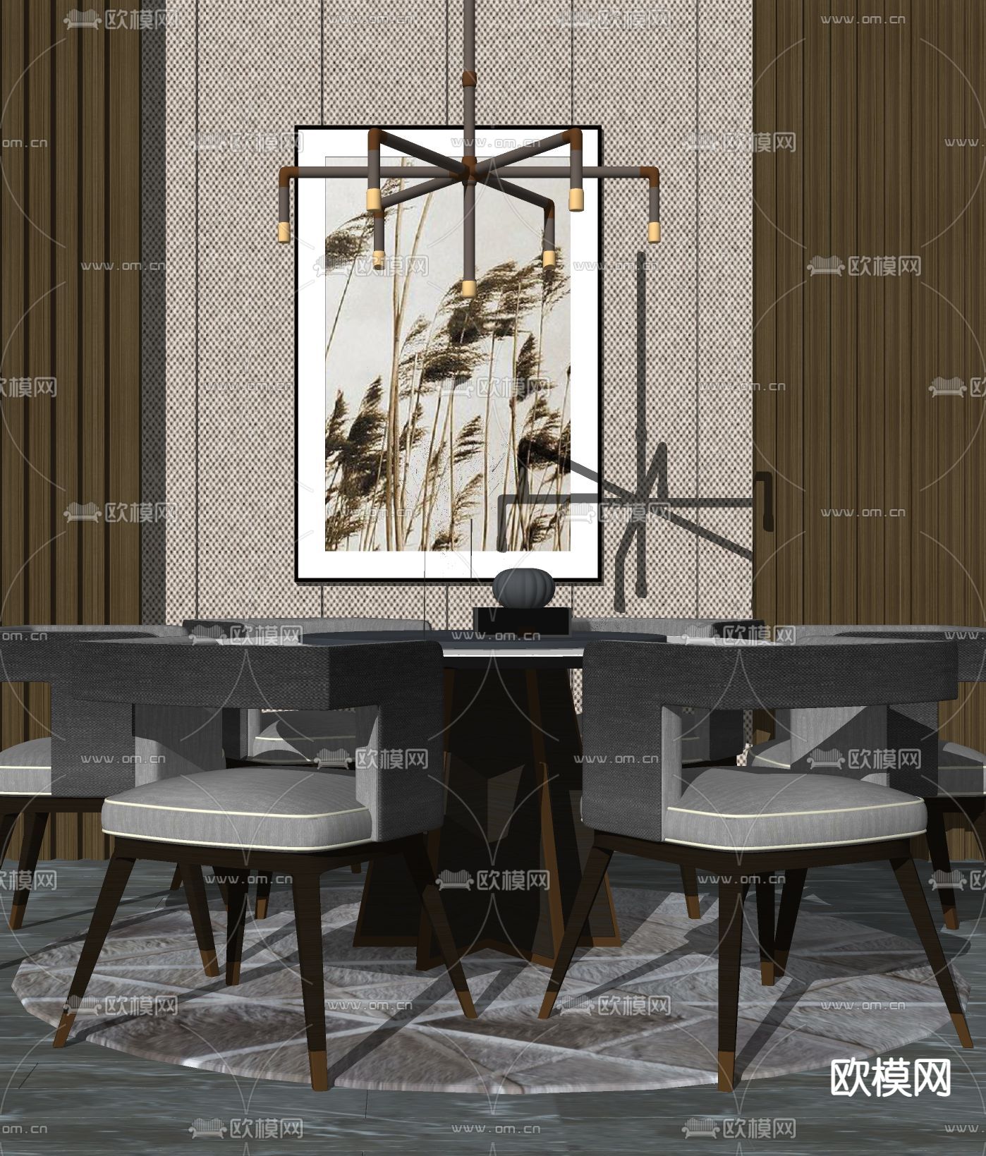 新中式餐桌椅su模型下载（渲染图2）