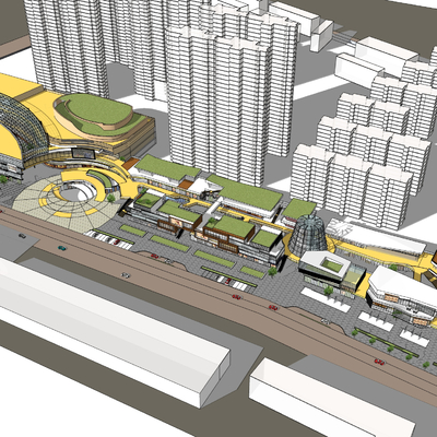  现代商业综合体鸟瞰su模型 