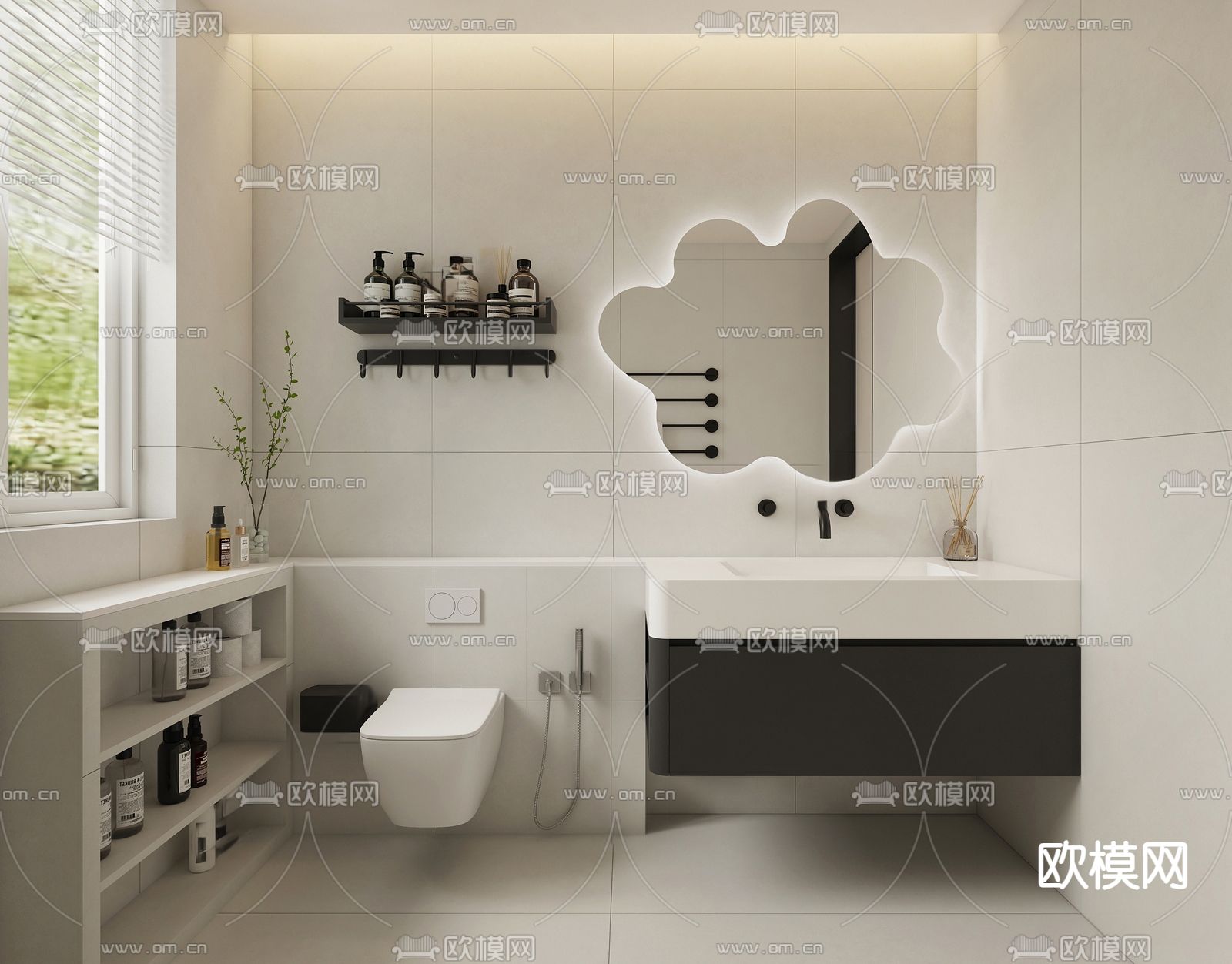 奶油风卫生间su模型下载（渲染图1）