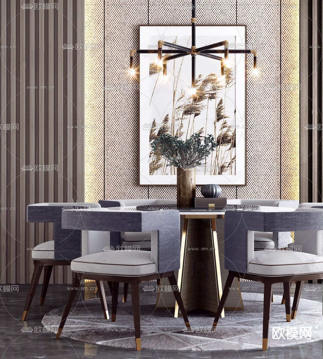 新中式餐桌椅su模型下载（渲染图1）