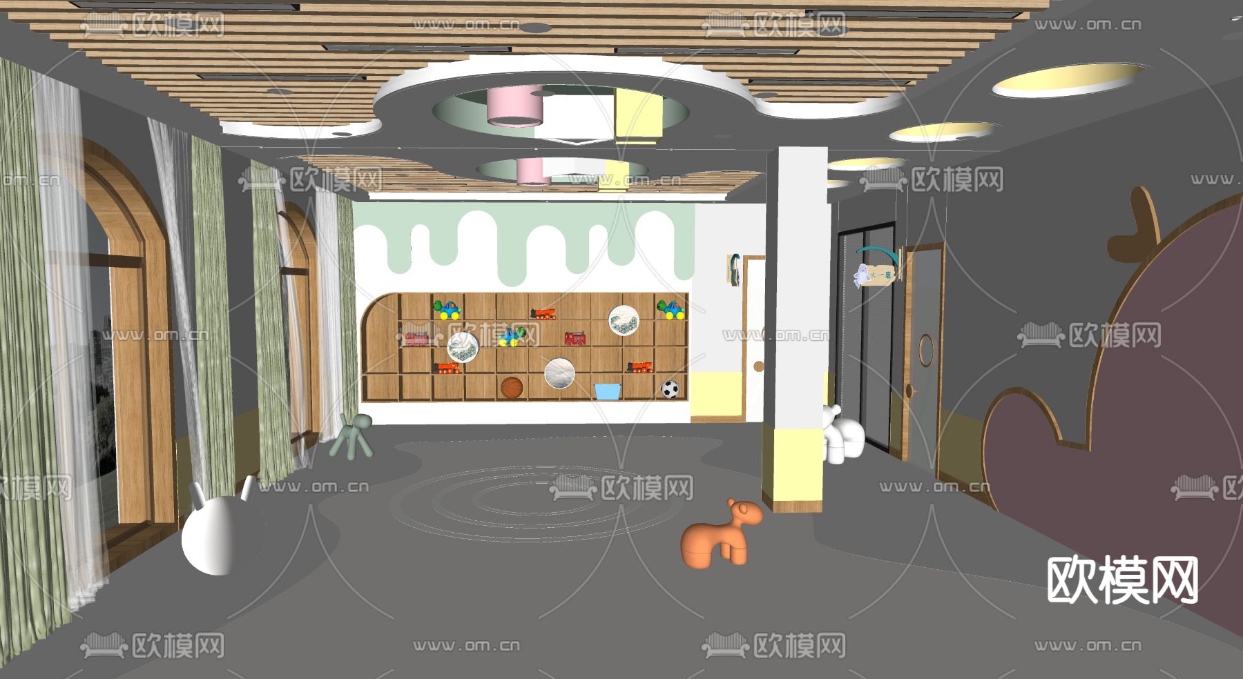 现代幼儿园教室su模型下载（渲染图2）