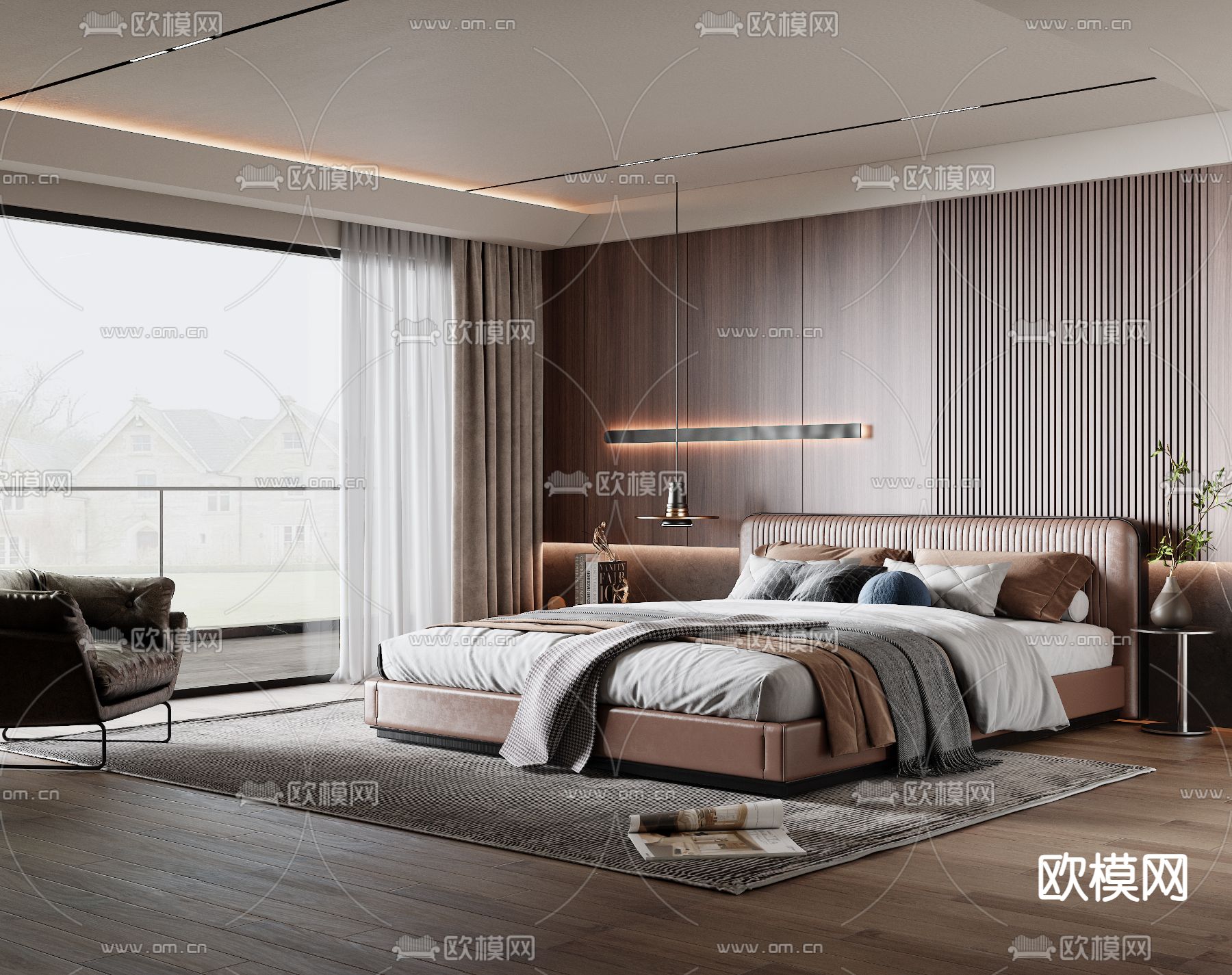 Minotti 双人床su模型下载（渲染图1）
