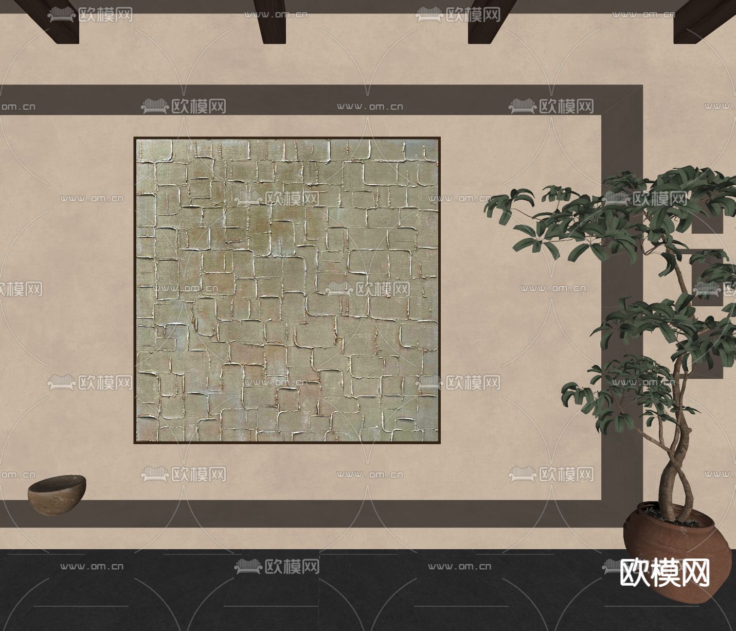 侘寂风装饰画su模型下载（渲染图2）