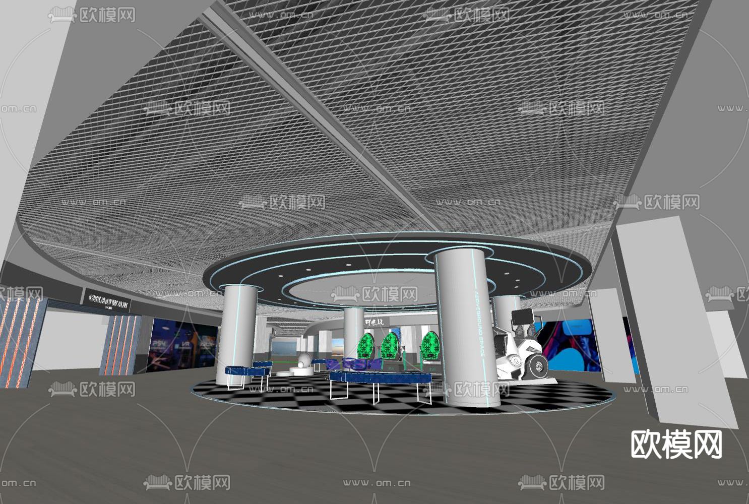 VR游戏体验区 虚拟体验su模型下载（渲染图2）