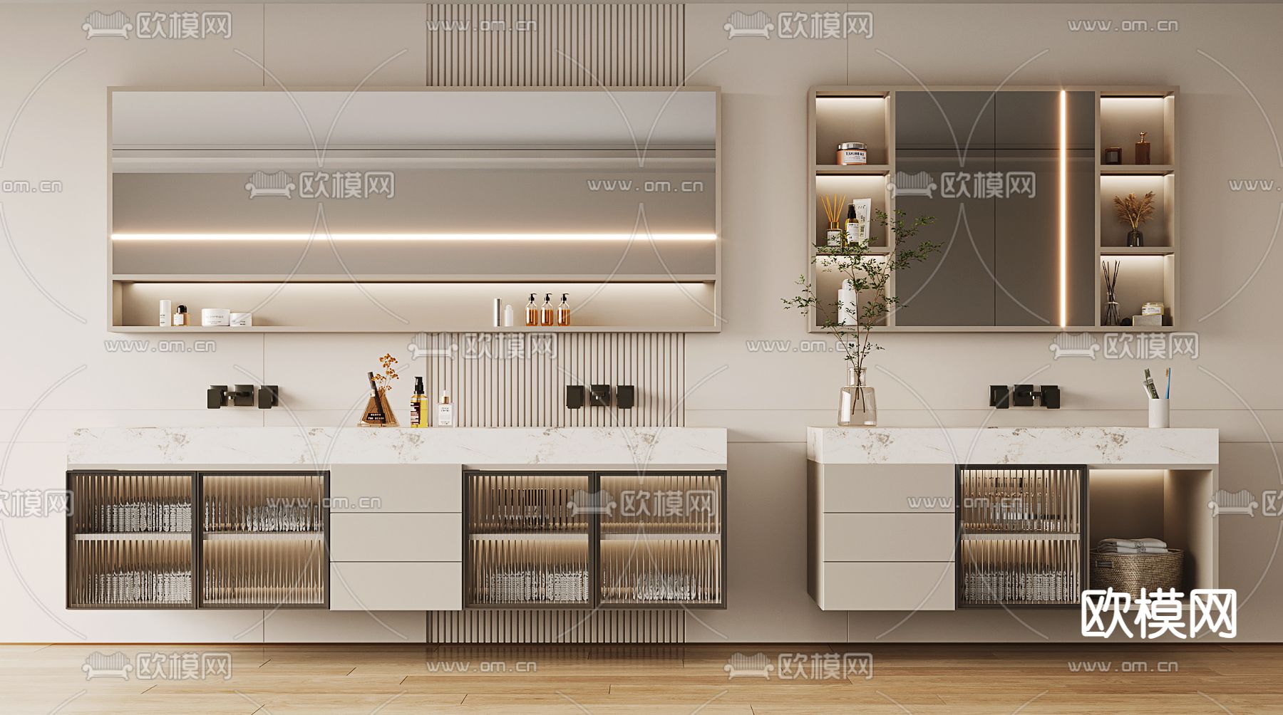 奶油风浴室柜su模型下载（渲染图1）