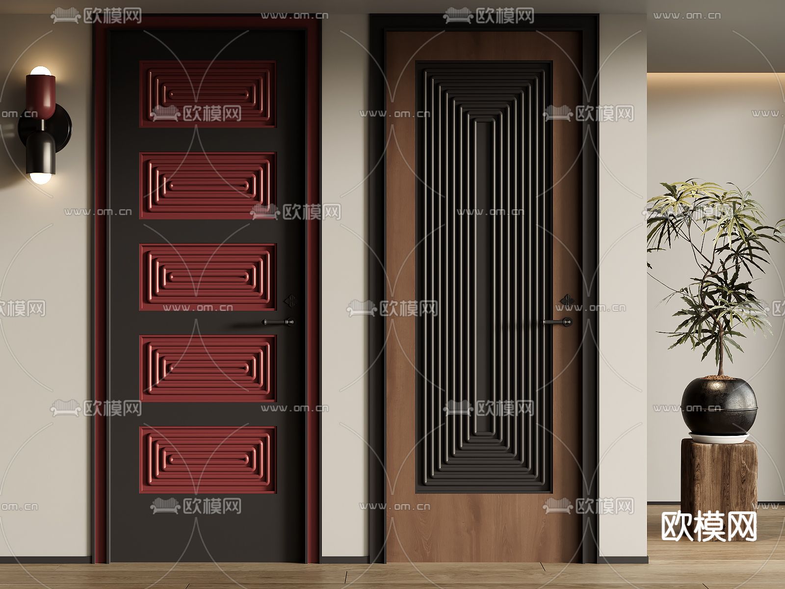 中古风单开门su模型