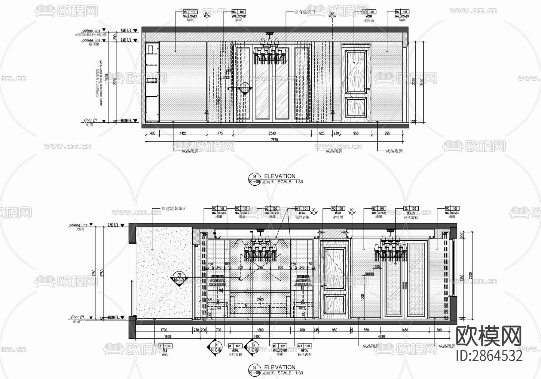 家装平层cad施工图下载（渲染图6）