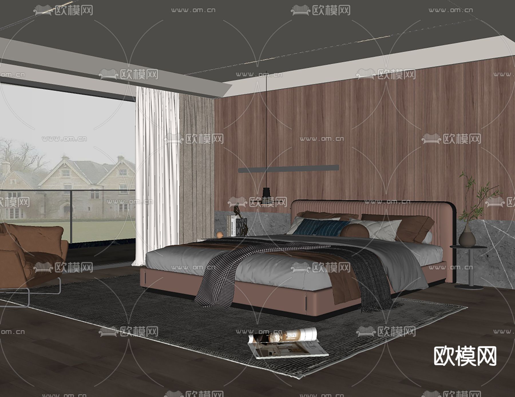 Minotti 双人床su模型下载（渲染图2）