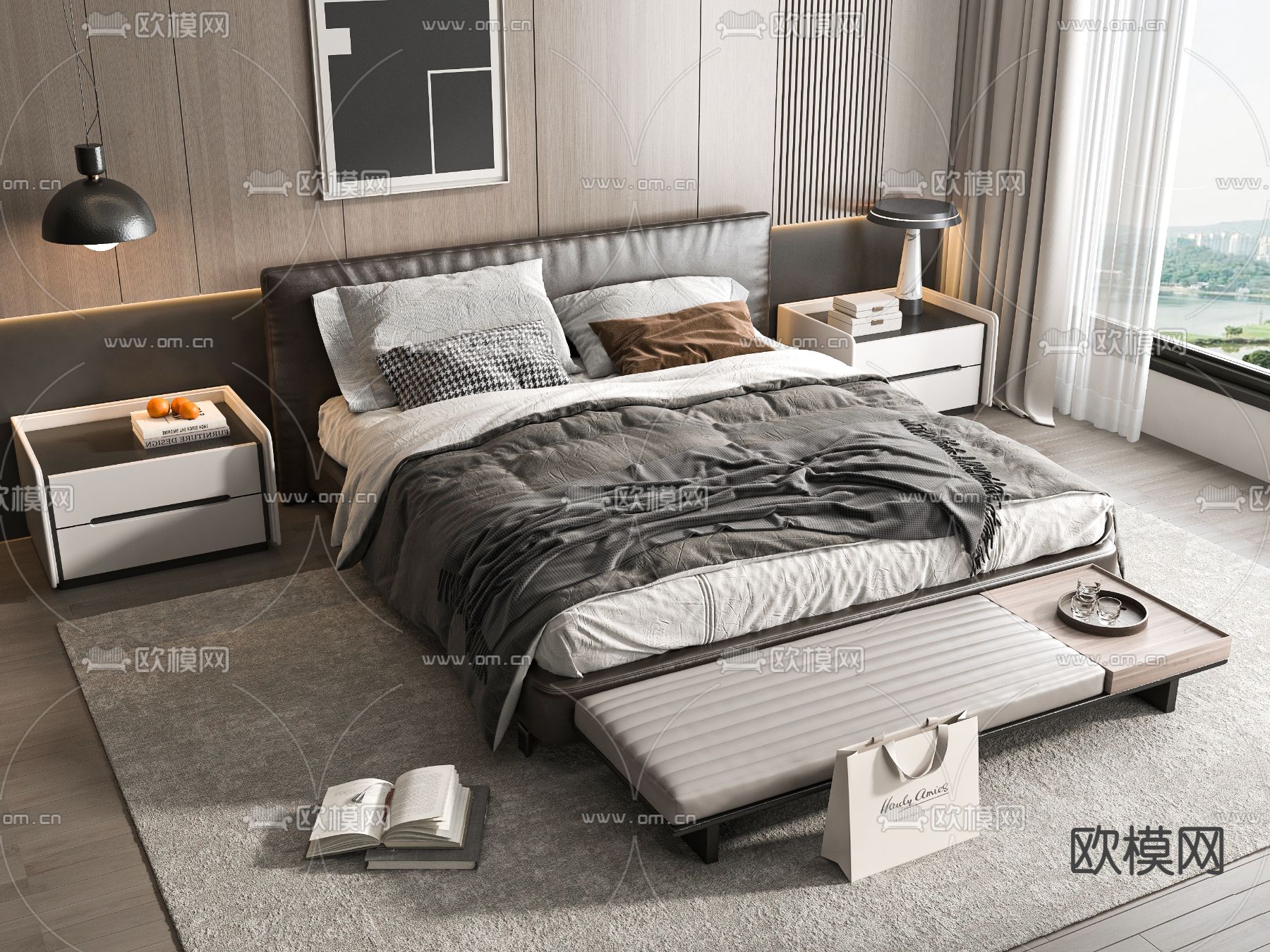 Minotti 双人床su模型下载（渲染图1）